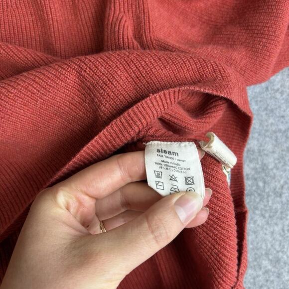 Sisam Sweater Womens Medium Orangic Cotton Fair Trade V-Neck Pullover Red - Picture 6 of 7